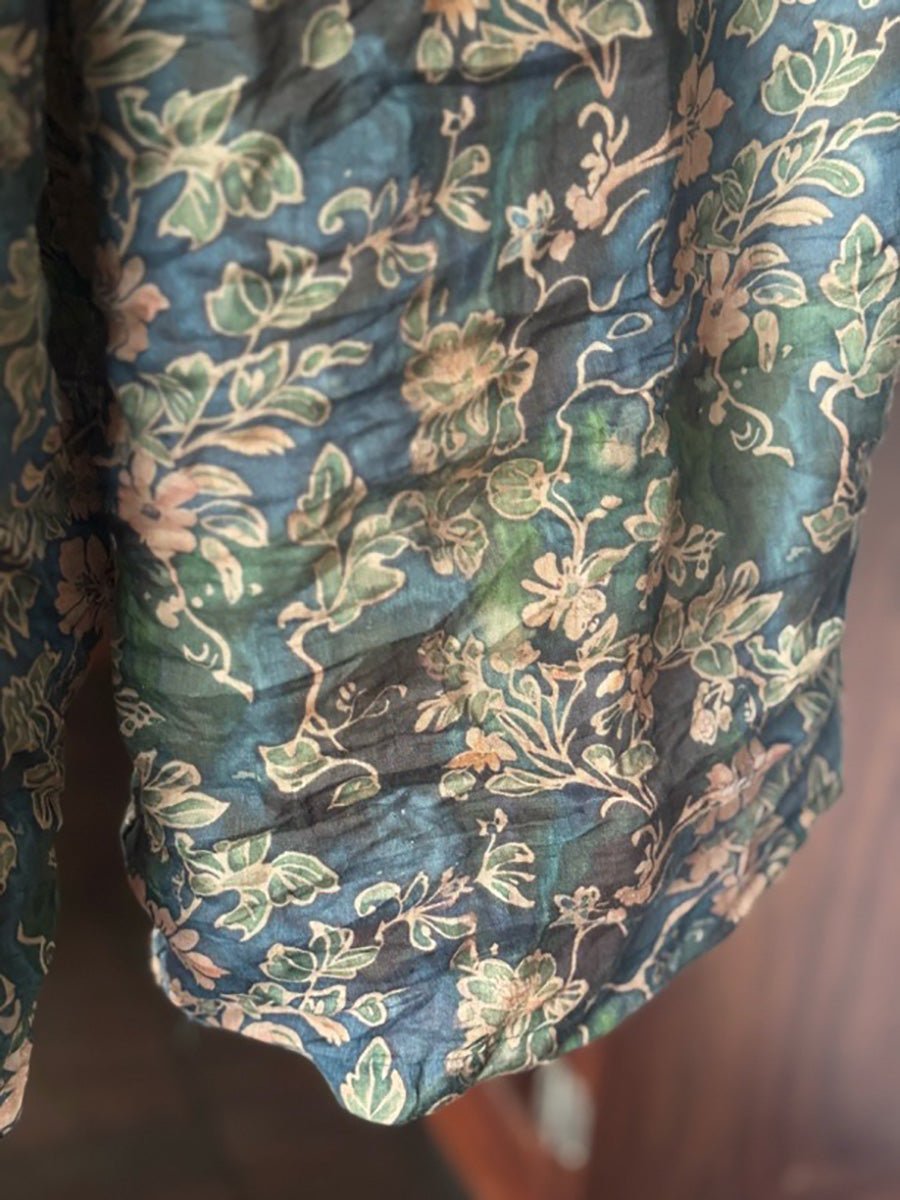 Women Summer Retro Flower Ramie Wide-leg Pants