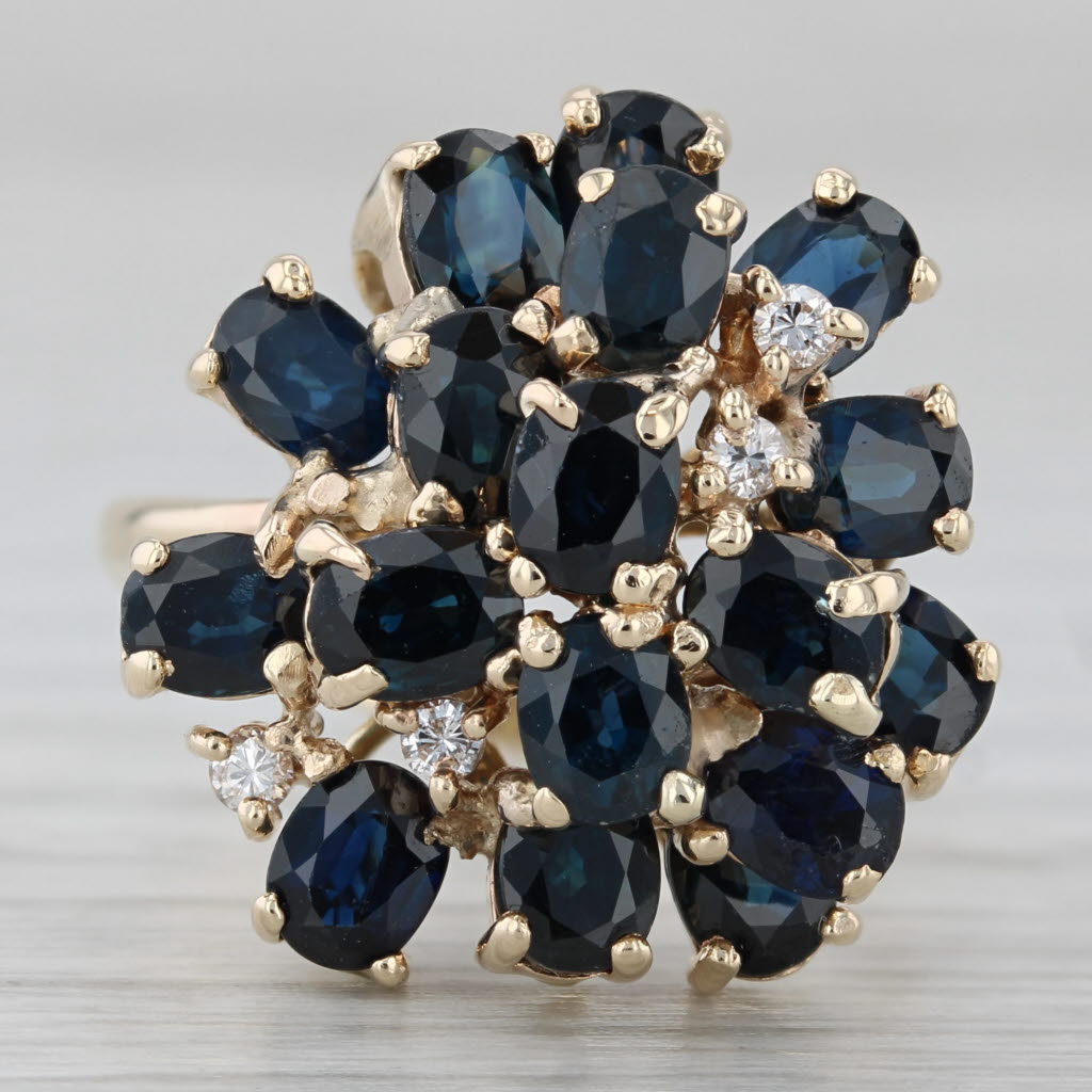 4.73ctw Blue Sapphire Diamond Cluster Ring 14k Yellow Gold Size 7 Cocktail