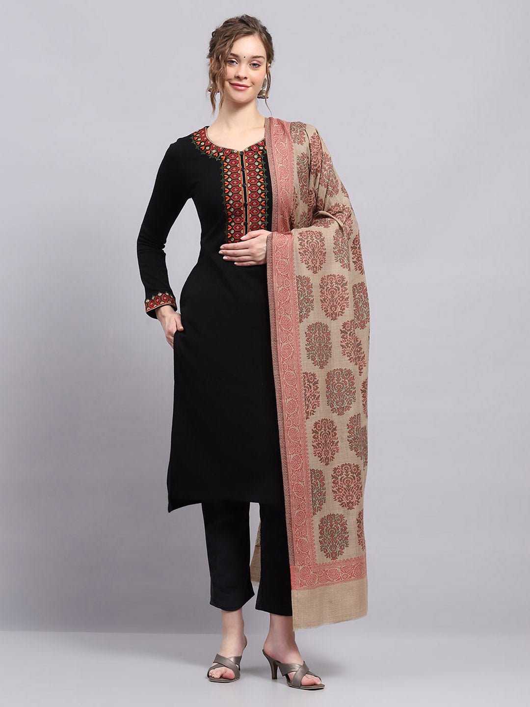 Women Beige Self Design Shawl