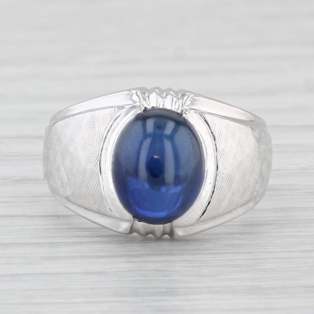Lab Created Sapphire Cabochon Ring 14k White Gold Size 7