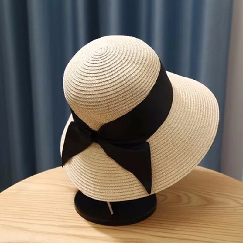 Women's Vacation Solid Color Bowknot Big Eaves Straw Hat