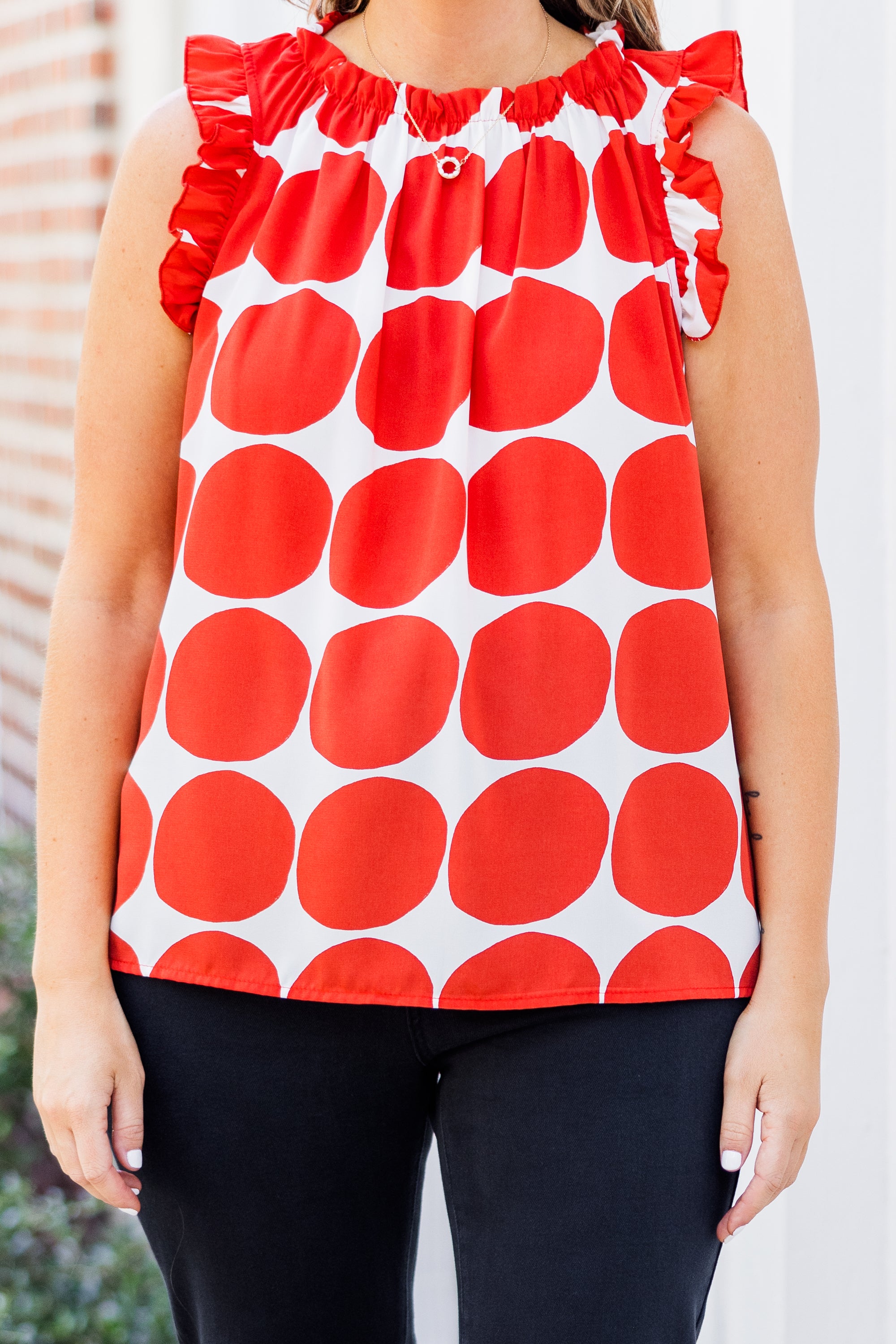 Calm Before The Score Top. Tomato Red