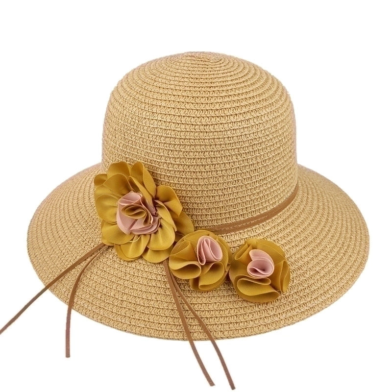 Women's Pastoral Flower Flowers Flat Eaves Straw Hat