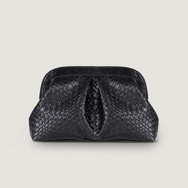 Gold Silver Black Pu Leather Solid Color Weave Dumpling Shape Evening Bags