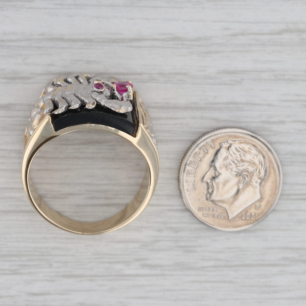 0.25ctw Lab Created Ruby Onyx Scorpion Ring 14k Yellow White Gold Size 10.25