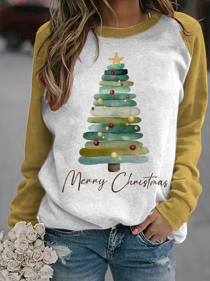 Women's Merry Christmas Tree Print Sweatshirt