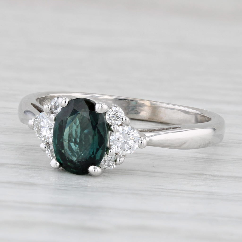 1.20ctw Oval Teal Sapphire Diamond Ring 14k White Gold Size 6