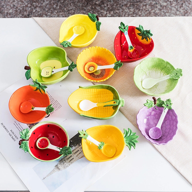 Creative Ceramic Bowl Fruit Bowl Vegetable Salad Bowl Children's Bowl Student Bowl Dessert Bowl Household Tableware