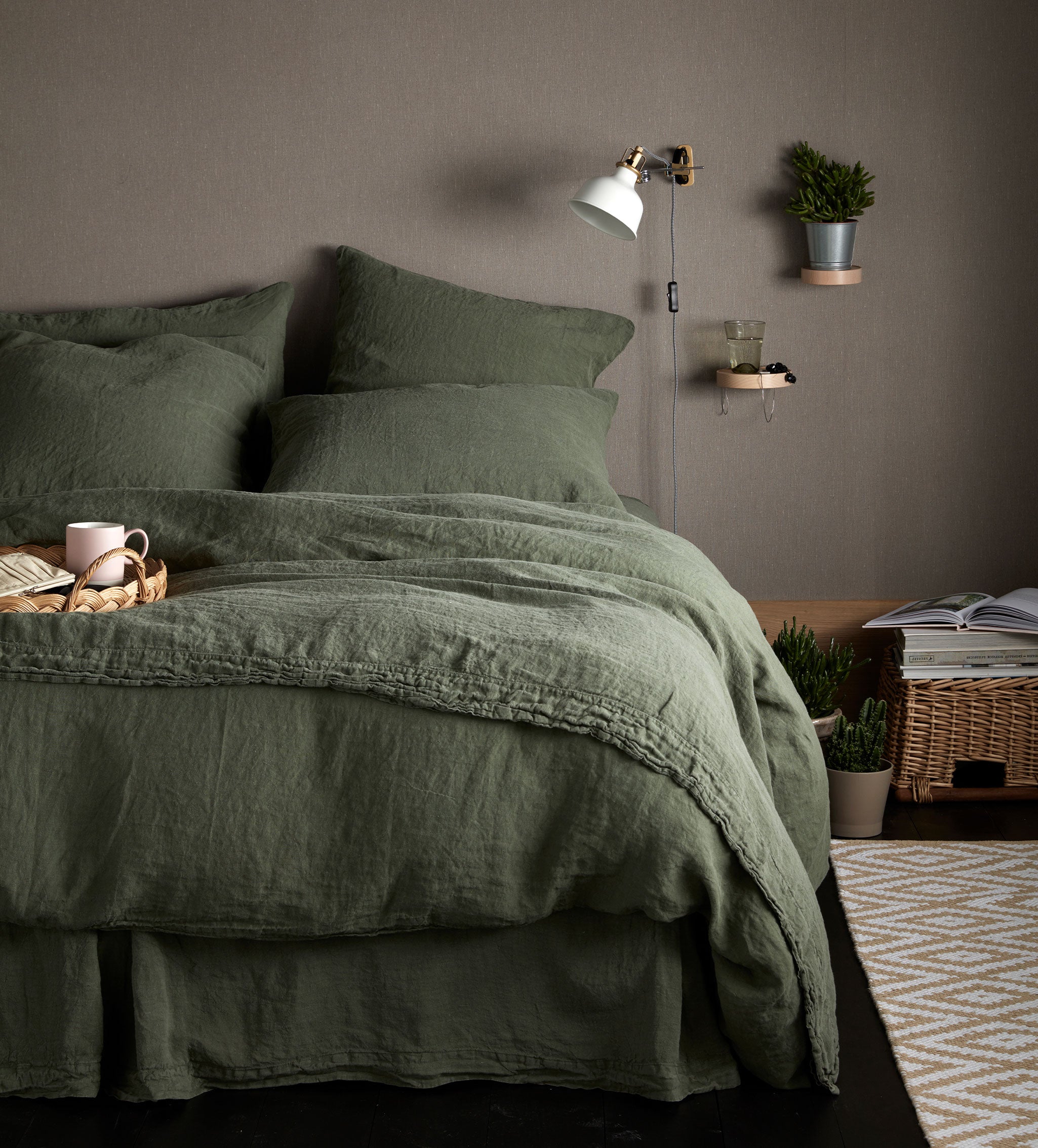Olive Green 100% Linen Duvet Cover