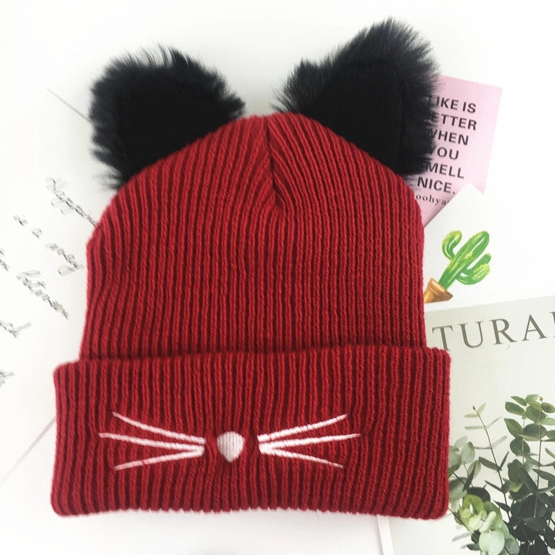 Hat Women's Winter Korean-style Sweet Cute Knitted Hat Winter Velvet Thickened Warm Ear Protection Wool Hat Trendy