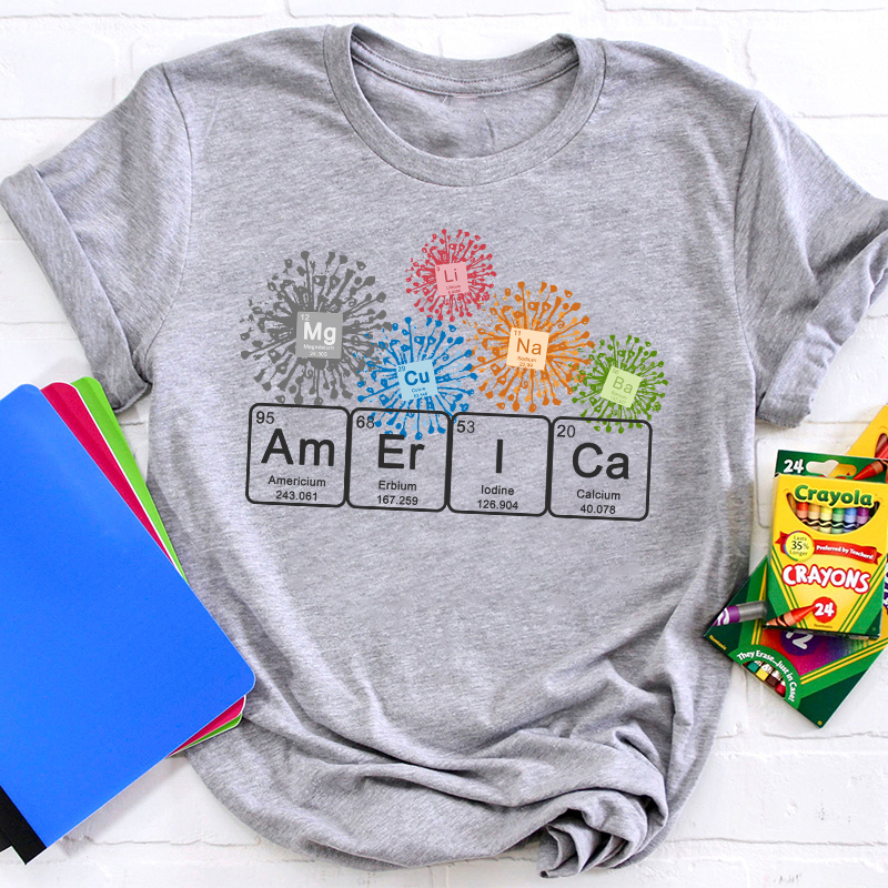 America Spelled With The Periodic Table of the Elements Teacher T-Shirt