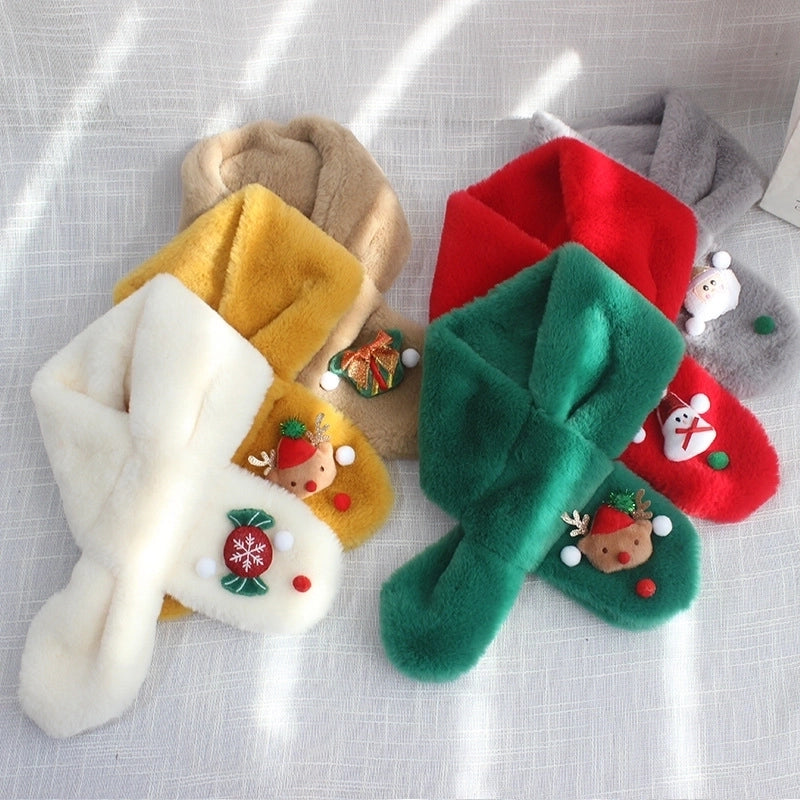 Kid'S Sweet Santa Claus Snowman Elk Pom Poms Scarf