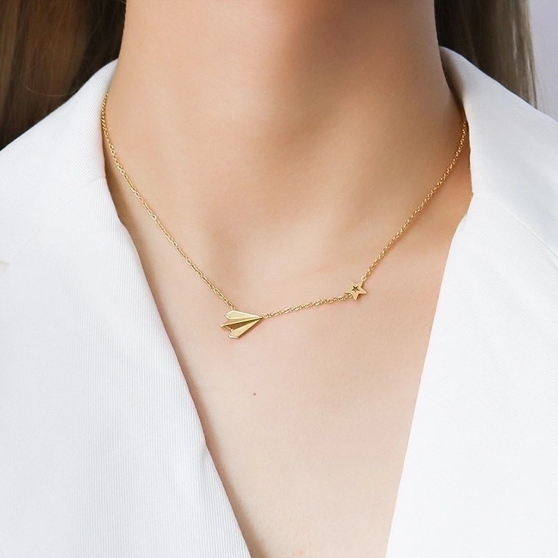 Fashion Star Airplane 304 Stainless Steel 18K Gold Plated Bracelets Necklace