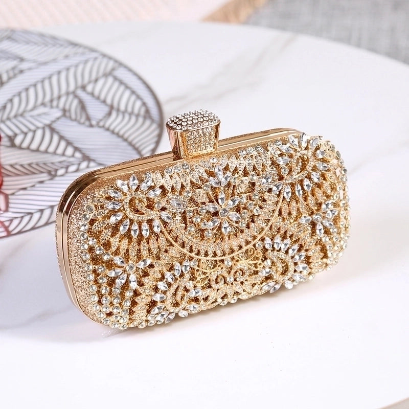 White Red Green Pu Leather Solid Color Rhinestone Square Clutch Evening Bag