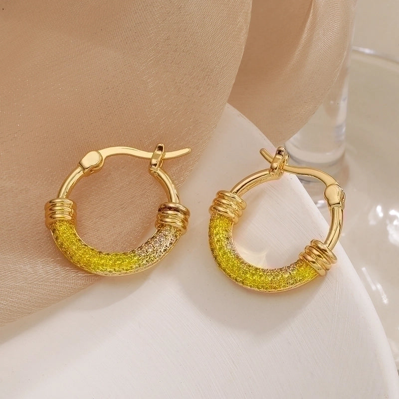 1 Pair Geometric Plating Inlay Copper Zircon 18k Gold Plated Hoop Earrings