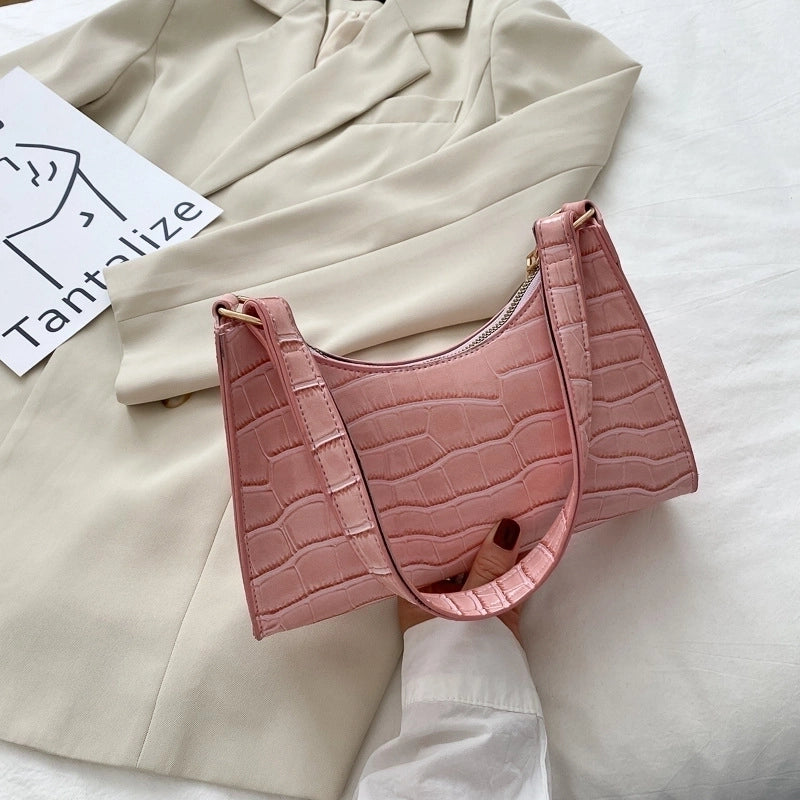 Stone Pattern Zipper Solid Color Shoulder Underarm Bag