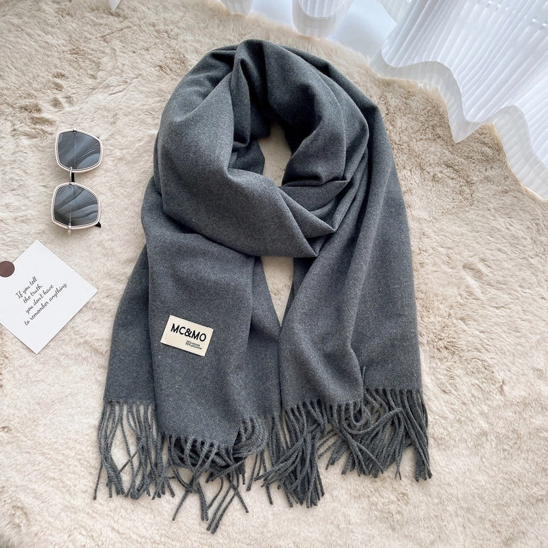 D Cashmere Scarf Solid Color Tassel Shawl Long Couple Warm Imitation Cashmere Scarf Shawl