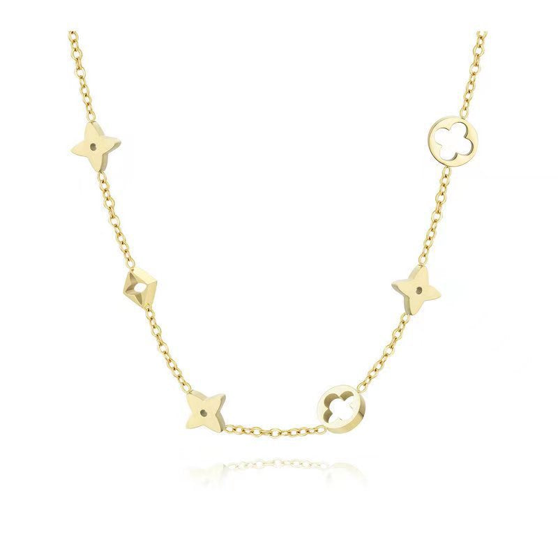 Moderate Luxury Geometric Titanium Steel 18K Gold Plated Necklaces