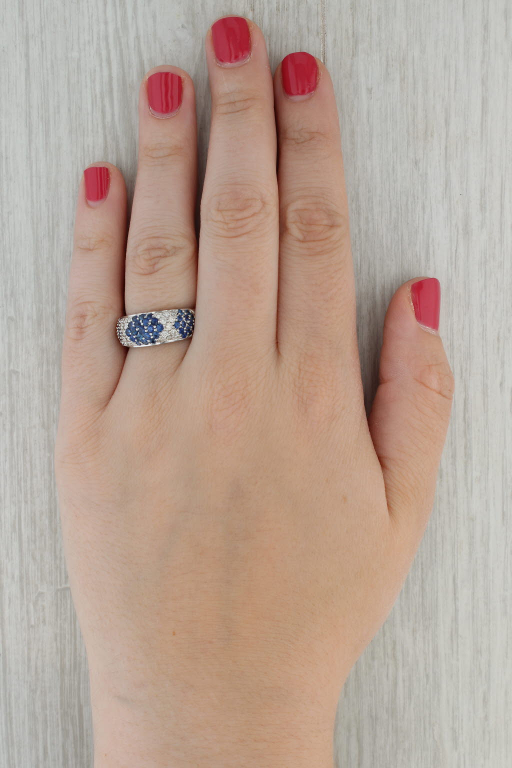 1.77ctw Blue Sapphire Diamond Cluster Ring 14k White Gold Size 8