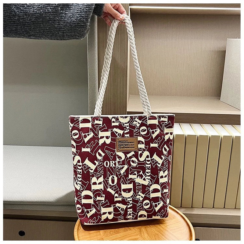 Women's Large Canvas Letter Streetwear Square Zipper Tote Bag