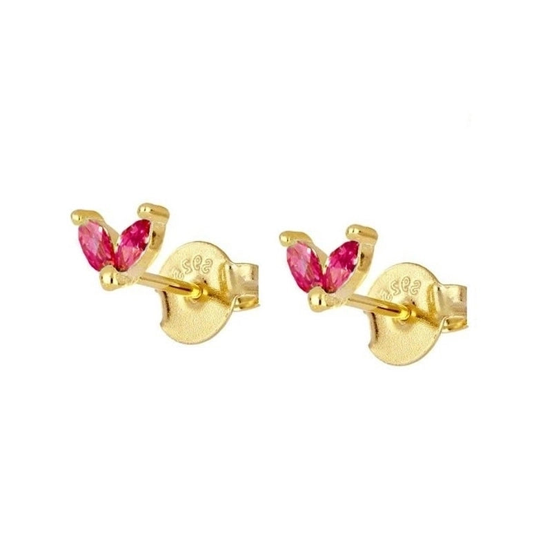 Minimalist Leaf Square Water Droplets Copper Ear Studs Plating Inlay Zircon Copper Earrings
