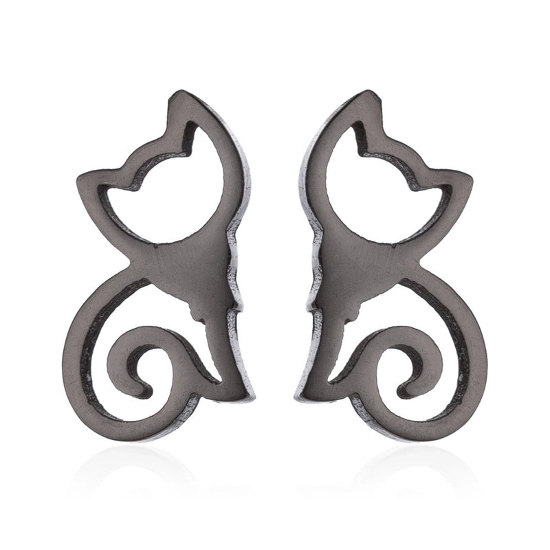 1 Pair Cute Cat Plating 304 Stainless Steel 18K Gold Plated Ear Studs