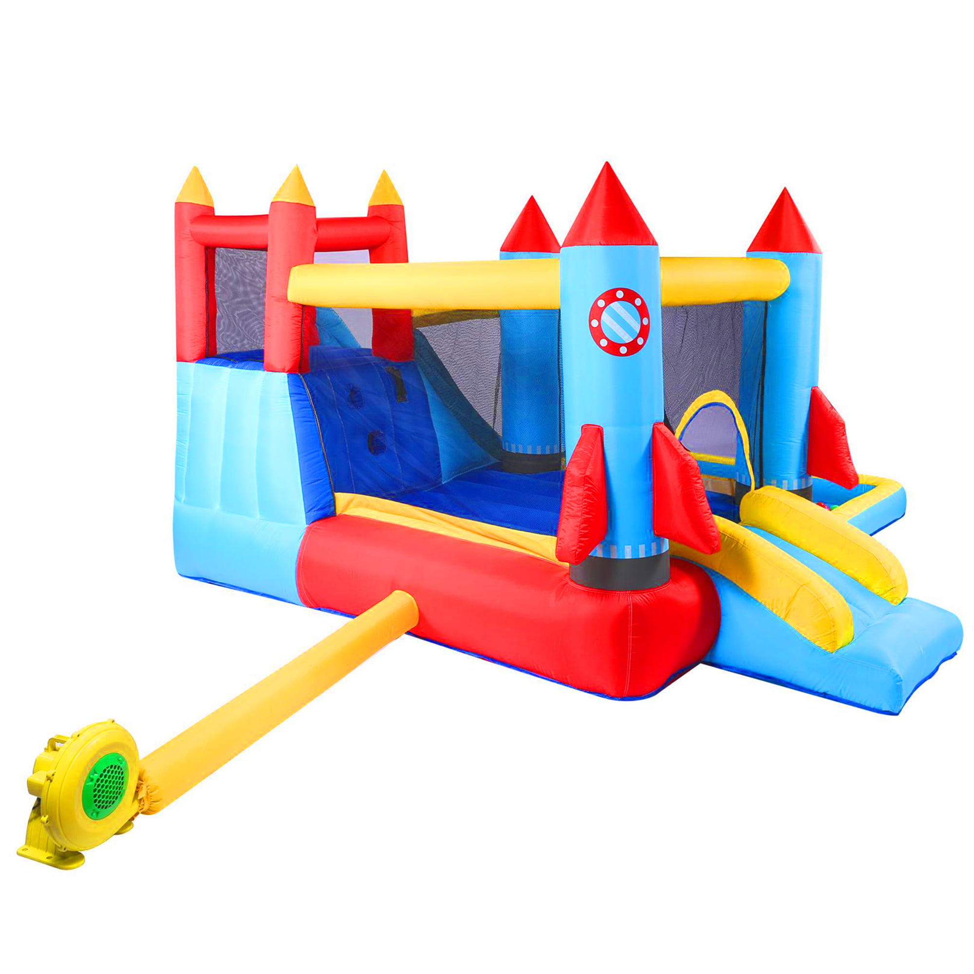 ⏰Last Day Sale $49.85💥 Inflatable Bounce House for Kids 3+ with Blower, Double Slide Climbing Wall and Ball Pit/Large Pool, Outdoor/Indoor Bounce House 146'' x 132'' x 82''