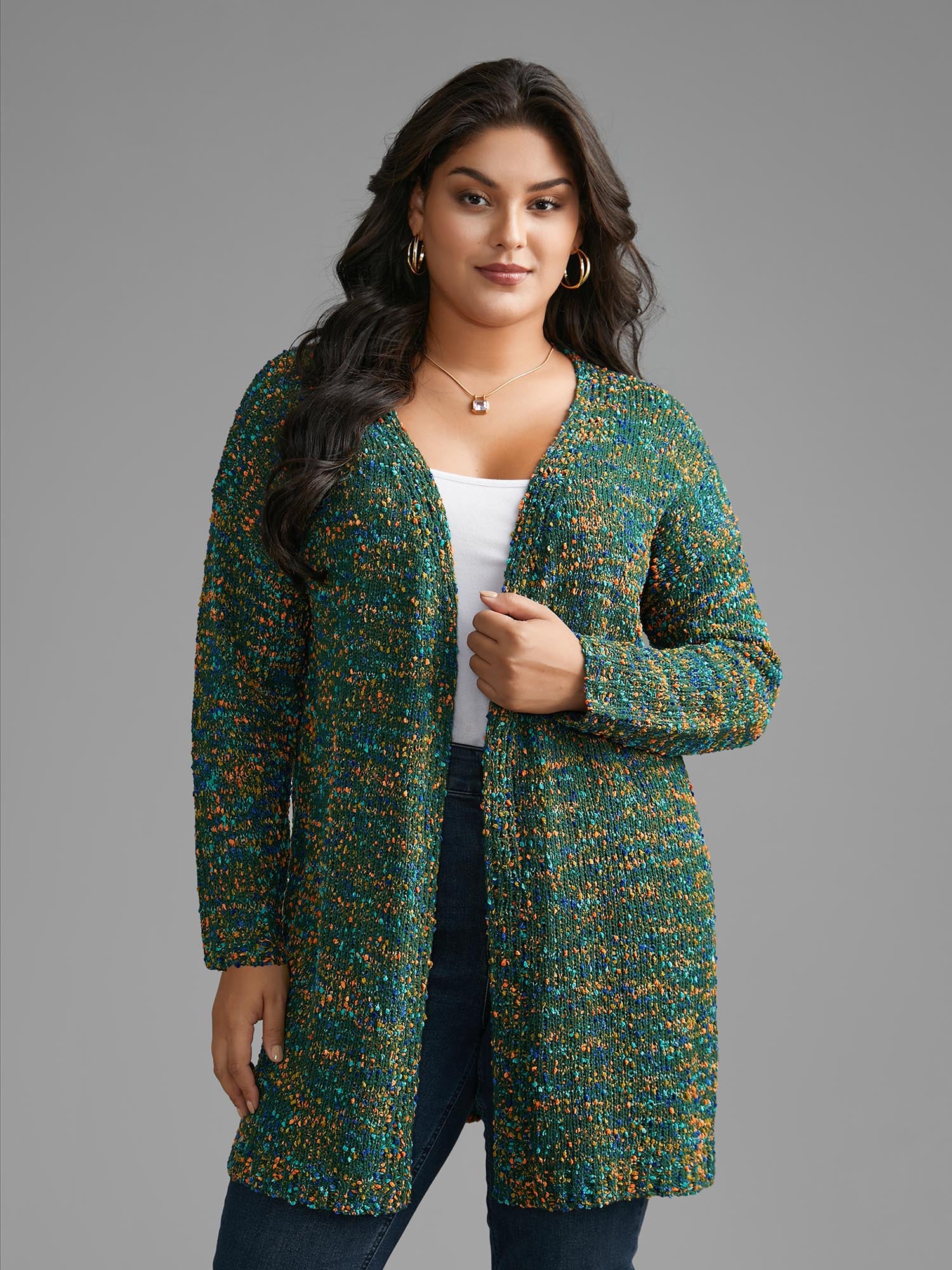 Colour Textured Open Front Cardigan