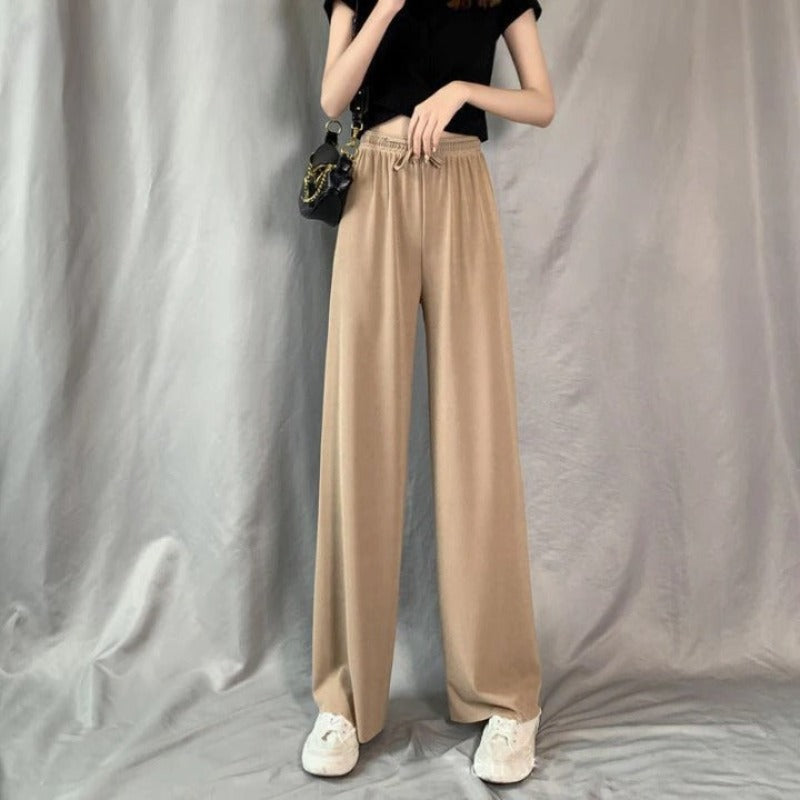 High Waist Straight Ice Silk Trousers For Women