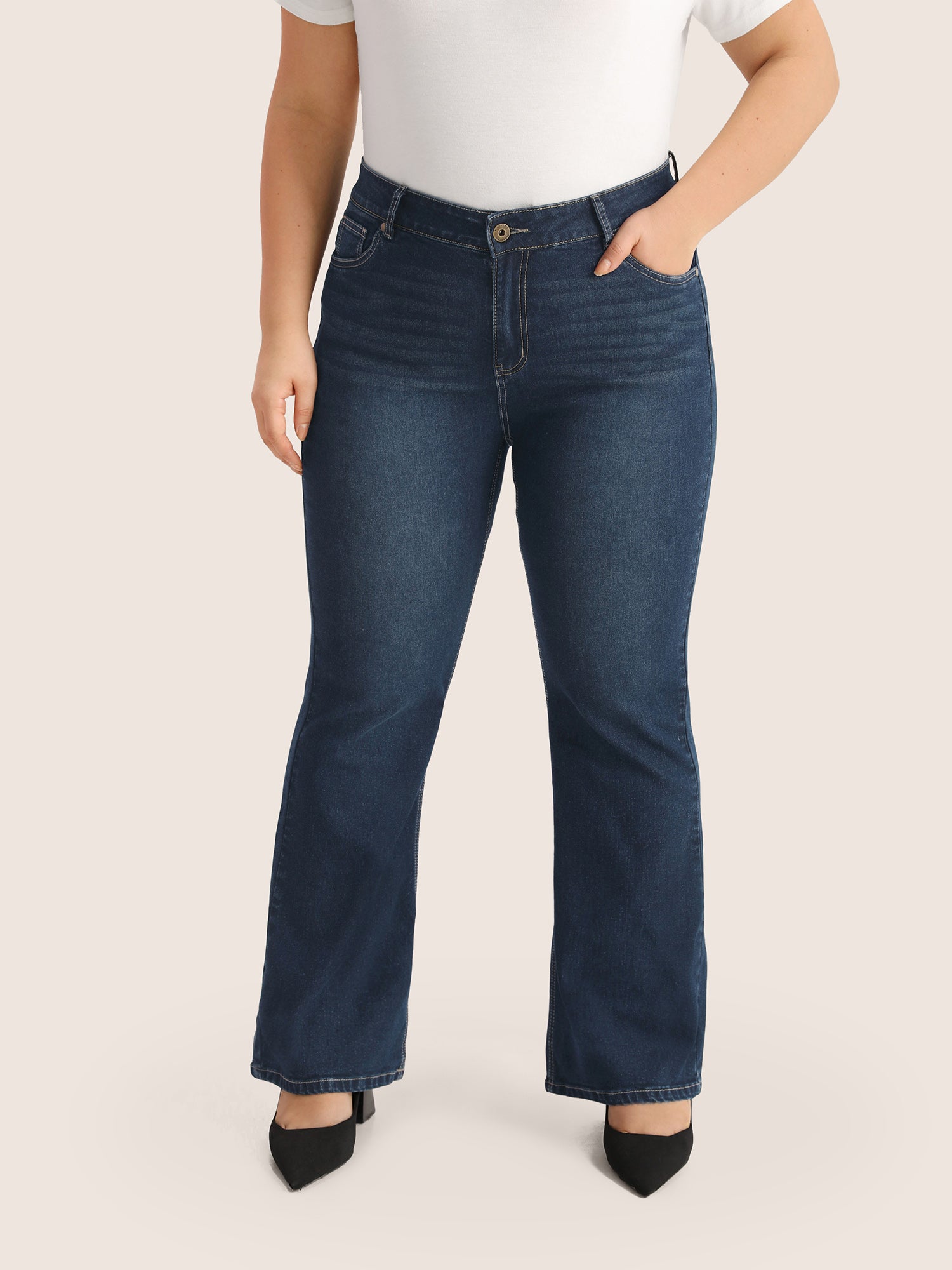 Plain Bootcut Pocket Zipper Fly Jeans