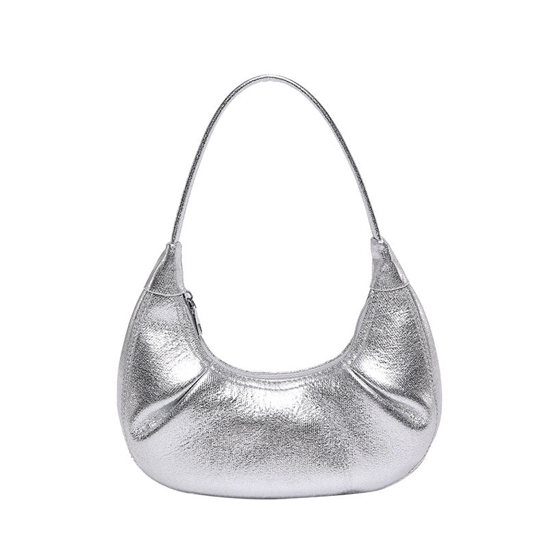 Women's Pu Leather Solid Color Basic Sewing Thread Dumpling Shape Zipper Shoulder Bag
