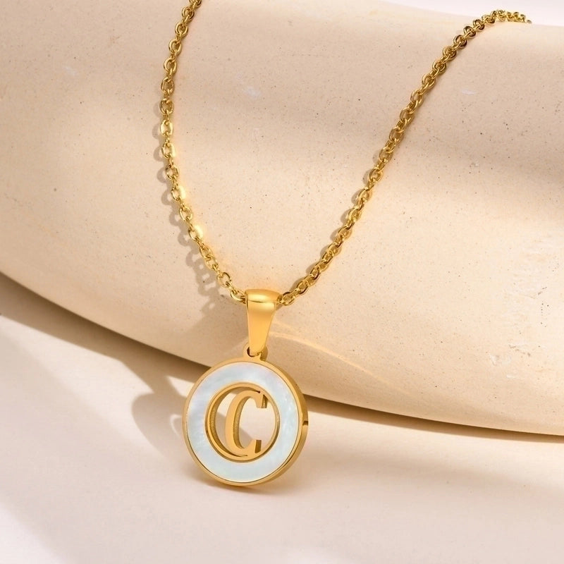 201 Stainless Steel INS Style Minimalist Plating Hollow Out Inlay Letter Shell Necklace Pendant