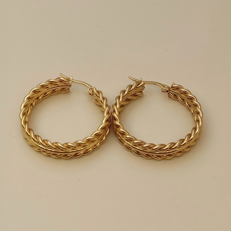 1 Pair Vintage Style Geometric Solid Color Plating Stainless Steel 18k Gold Plated Hoop Earrings