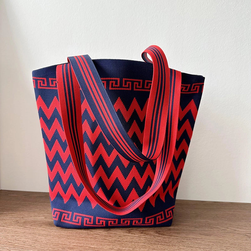 Women's Large Polyester Printing Classic Style Square Open Straw Bag