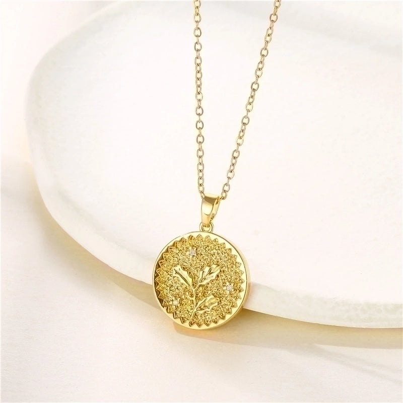 Stainless Steel Titanium Steel Fashion Inlay Plating Flower Chrysanthemum Lotus Zircon Pendant Necklace