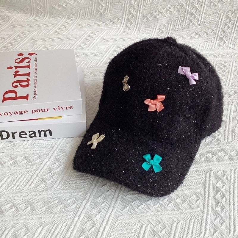 Women's Cute Sweet Solid Color Bow Knot Curved Eaves Baseball Cap