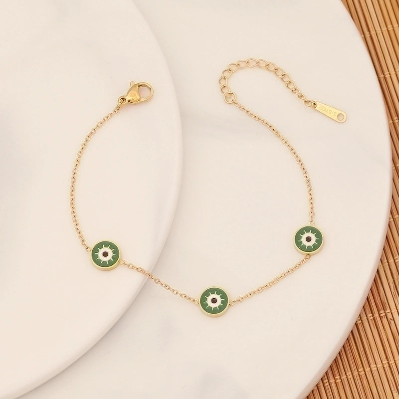 Vintage Style Beach Round Eye Stainless Steel 18K Gold Plated Bracelets In Bulk