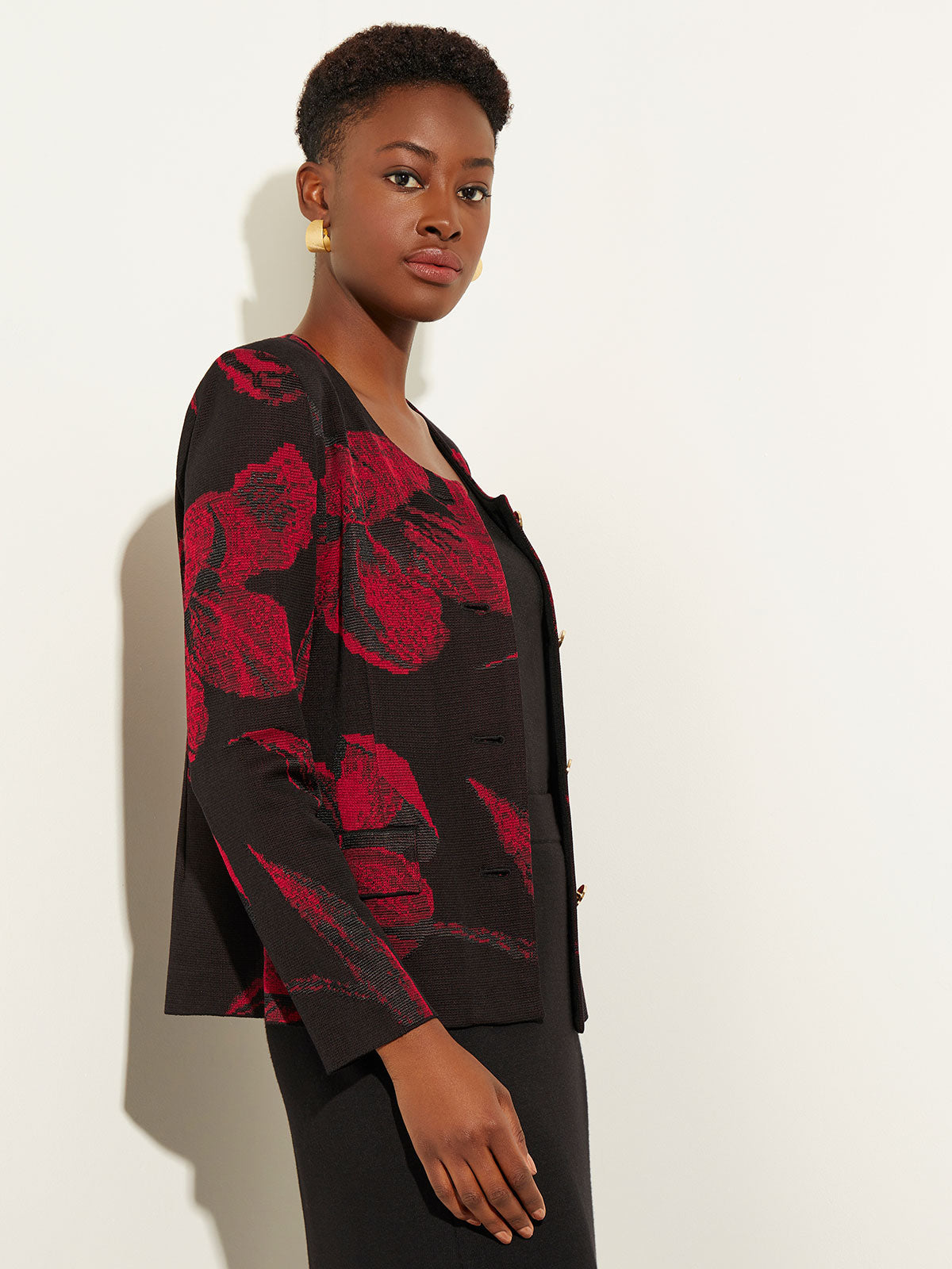 Heritage Fit Floral Button-Front Knit Jacket