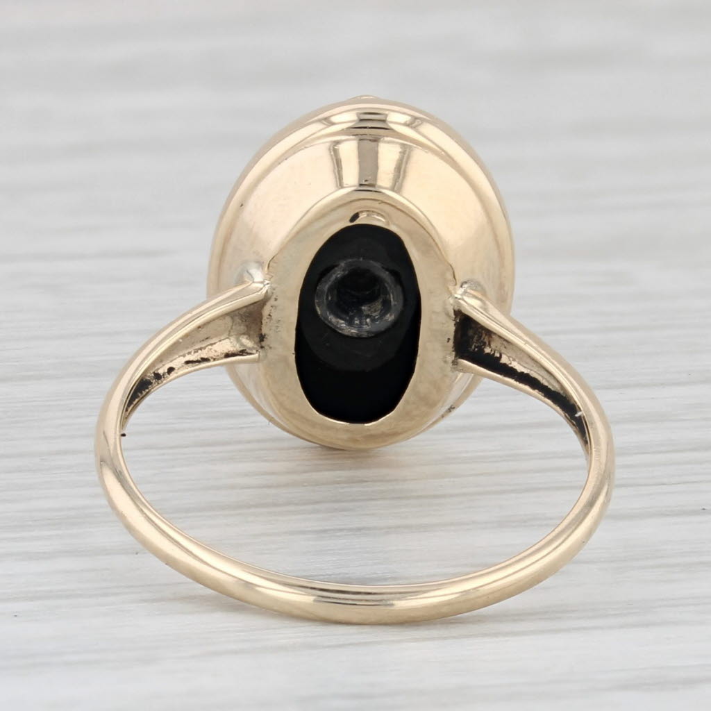Vintage Onyx Signet Ring 10k Yellow Gold Diamond Accent