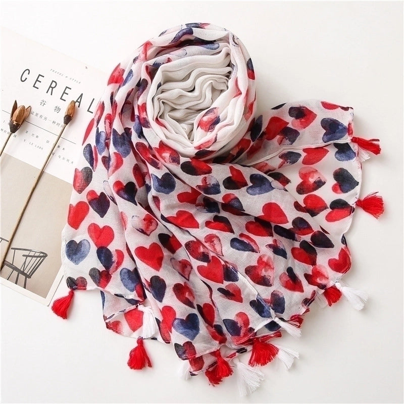 New Sweet Red Love Cotton And Linen Scarf
