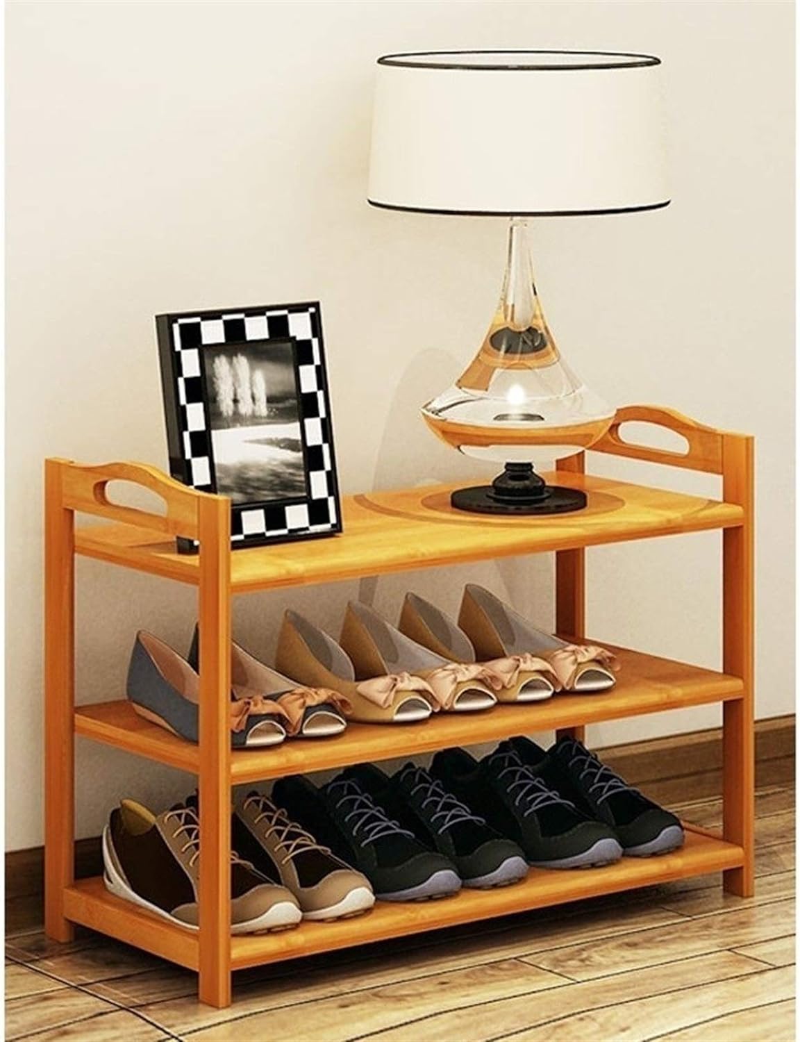 Wooden Shoe Rack Simple 3-Tier Space-Saving Shoe Shelf Storage Organizer