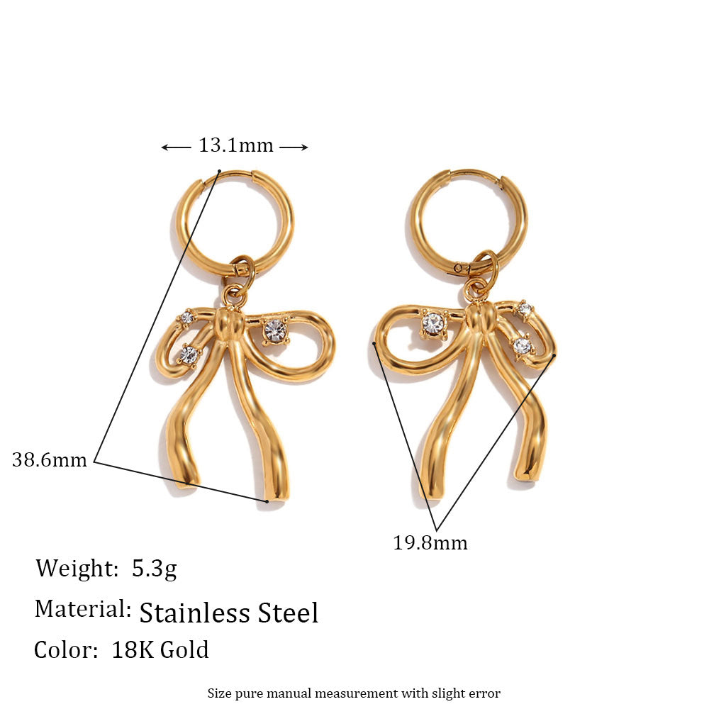 Fashion Bowknot Geometric Stainless Steel 18K Gold Plated Necklaces
