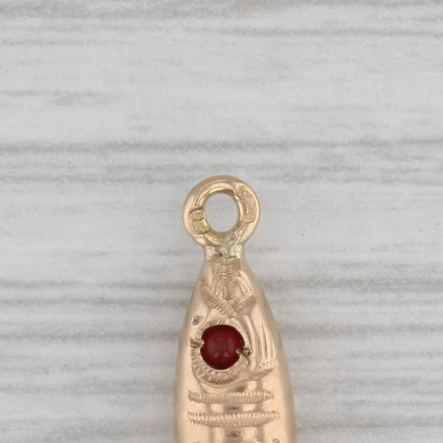 Articulating Fish Charm 800 Yellow Gold Red Glass Eye Nautical Pendant