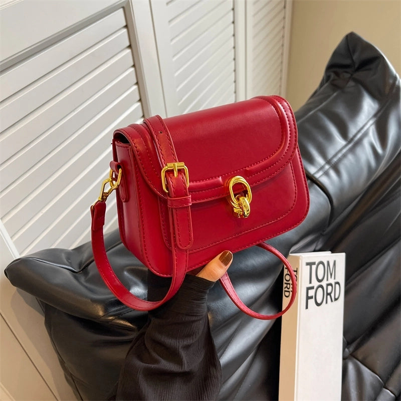 Women's Pu Leather Solid Color Classic Style Square Lock Clasp Shoulder Bag Crossbody Bag