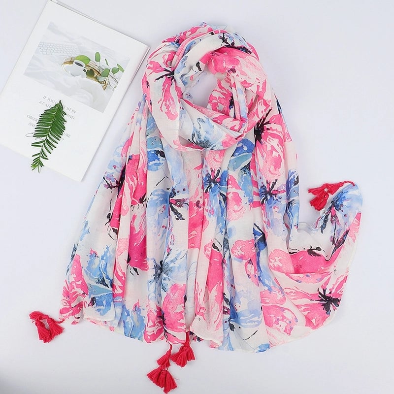 Women's Sweet Pastoral Flower Polyester Silk Scarf