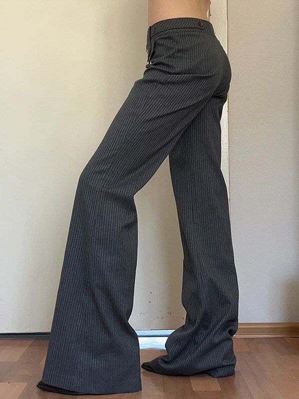 Flared Pants Loose Buttoned Striped Suit Pants Trousers