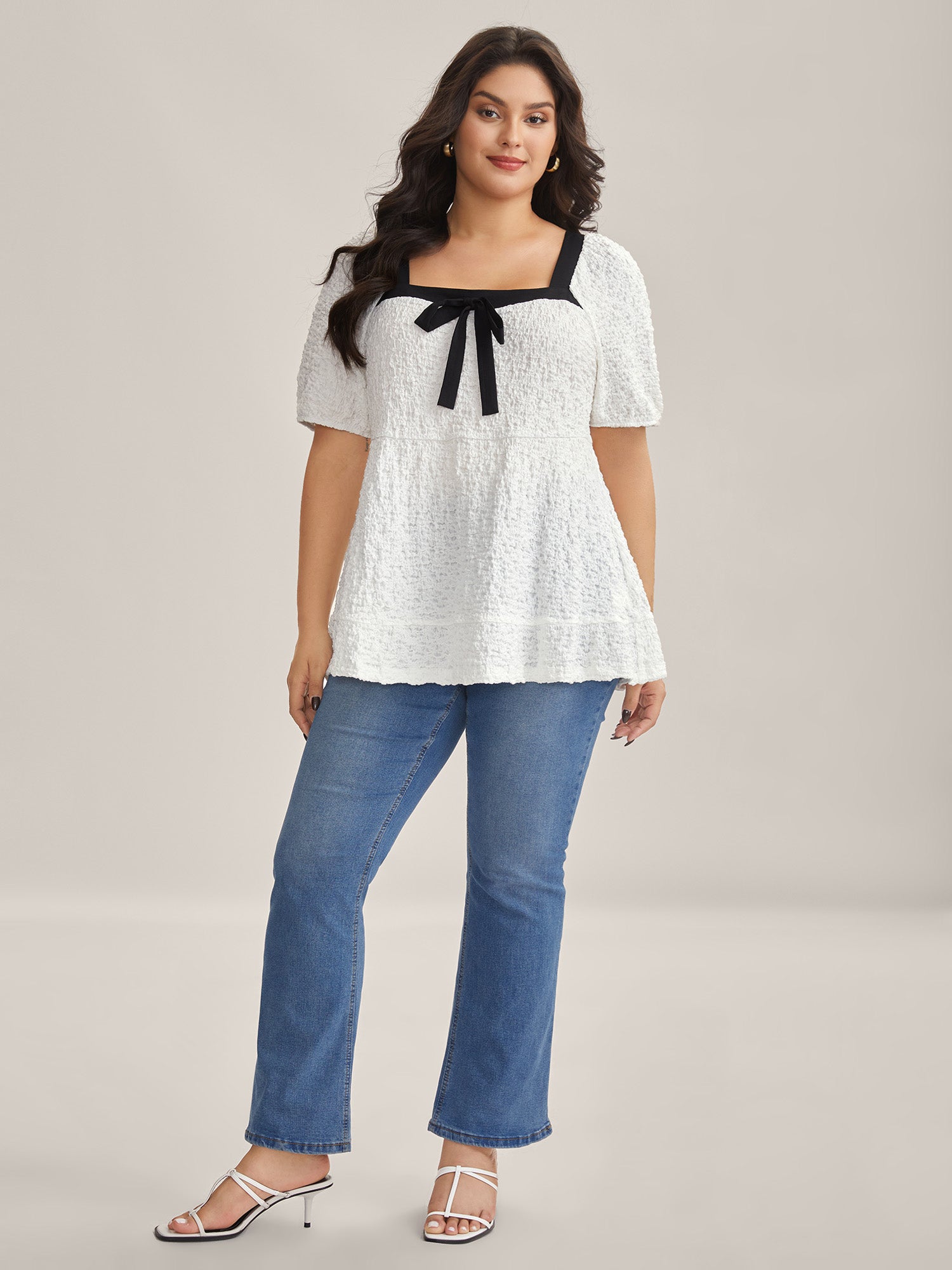 Textured Bow-Tie Color Contrast Top