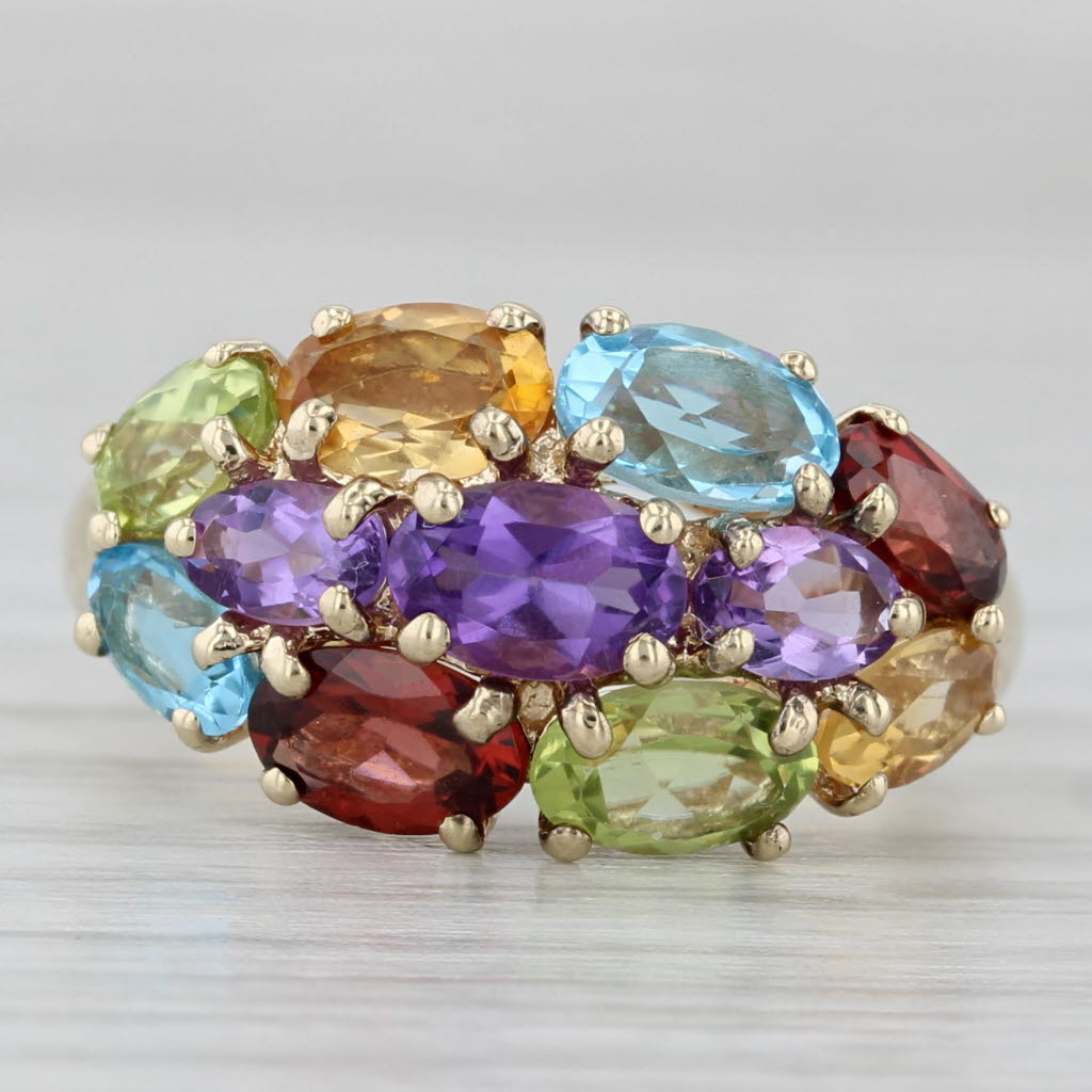 4.11ctw Rainbow Gemstone Cluster Ring 10k Gold Amethyst Peridot Garnet Topaz