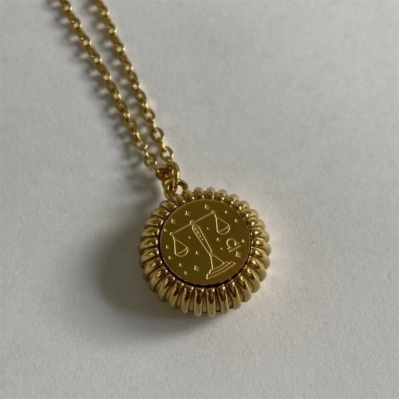 201 Stainless Steel 304 Stainless Steel Gold Plated Retro Plating Constellation Pendant Necklace