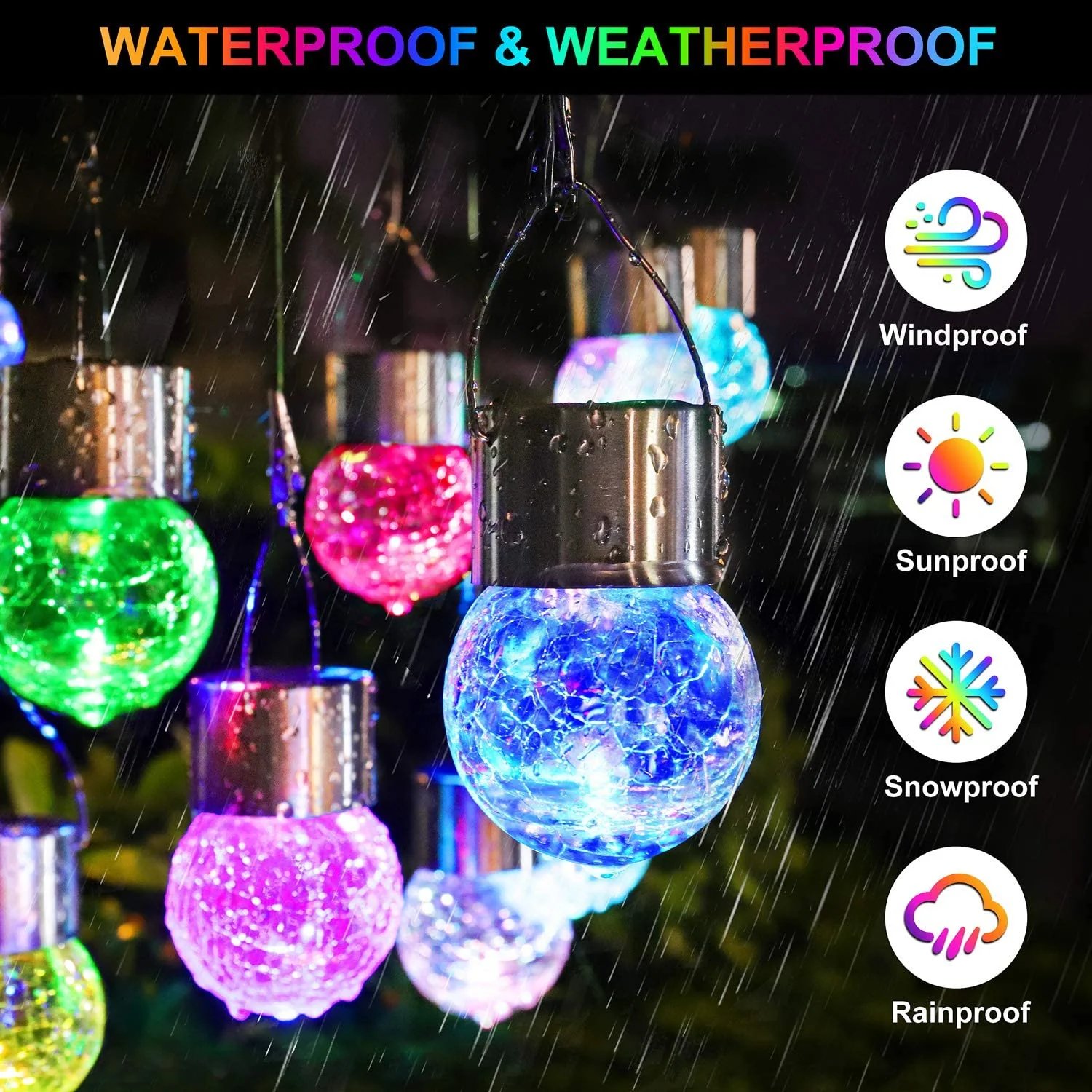 🔥🔥🔥Multicolor Crackle Glass Hanging Solar Lights